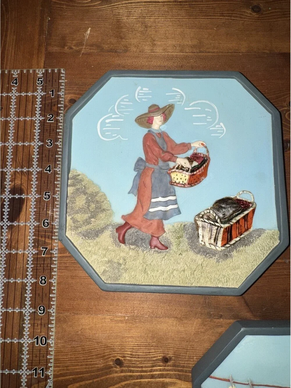 VTG 3D Wall Hanging Lot Laundry Scenes Octagon Home Decor Washing Clothing Theme